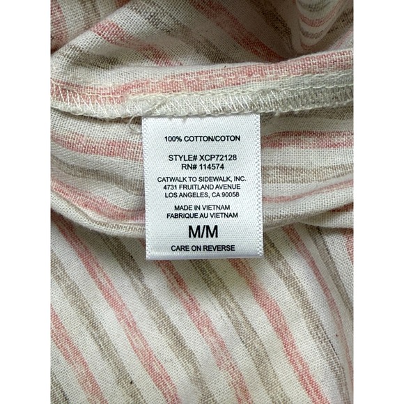 Pleione Striped Sundress Womens M Pink Tan Ruffle Tie Waist Spring Summer Beach - Picture 5 of 9